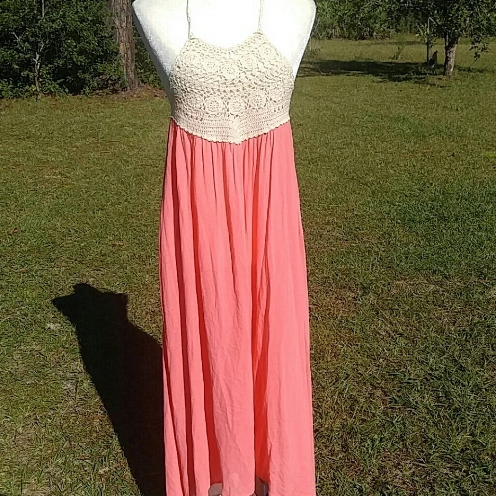 Flying Tomato Halter Crochet Bodice Maxi Dress M